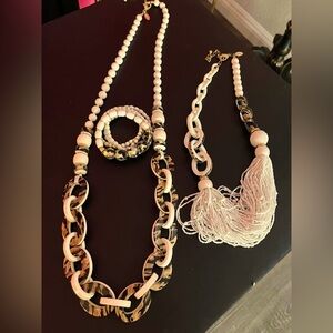 white leopard chain necklace , white/leopard beaded necklace & bracelets